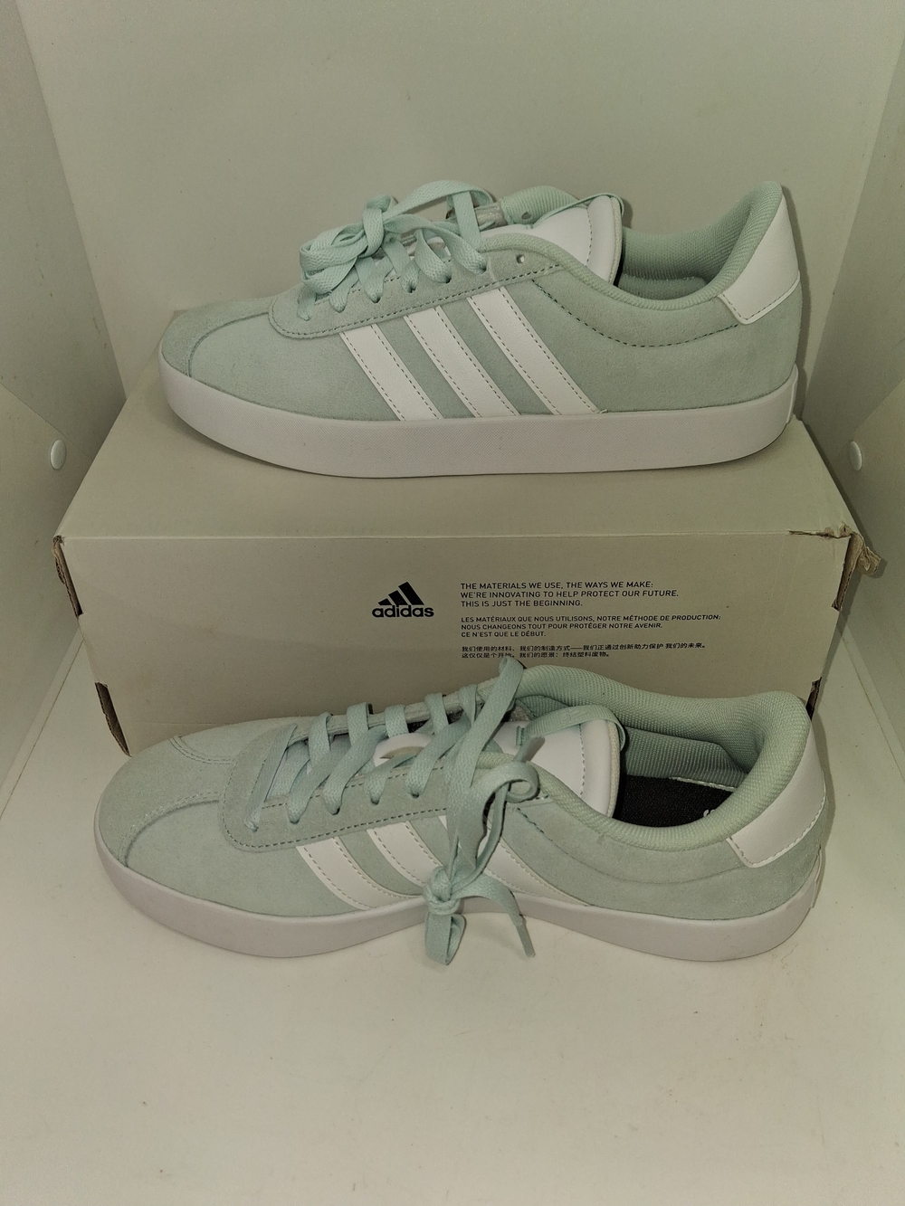adidas Women's Mint Green Suede Sneakers with White Stripes - Picture 3 of 11